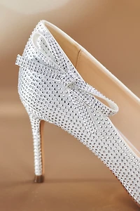 Black Suede Studio Ribbon Rhinestone Heels