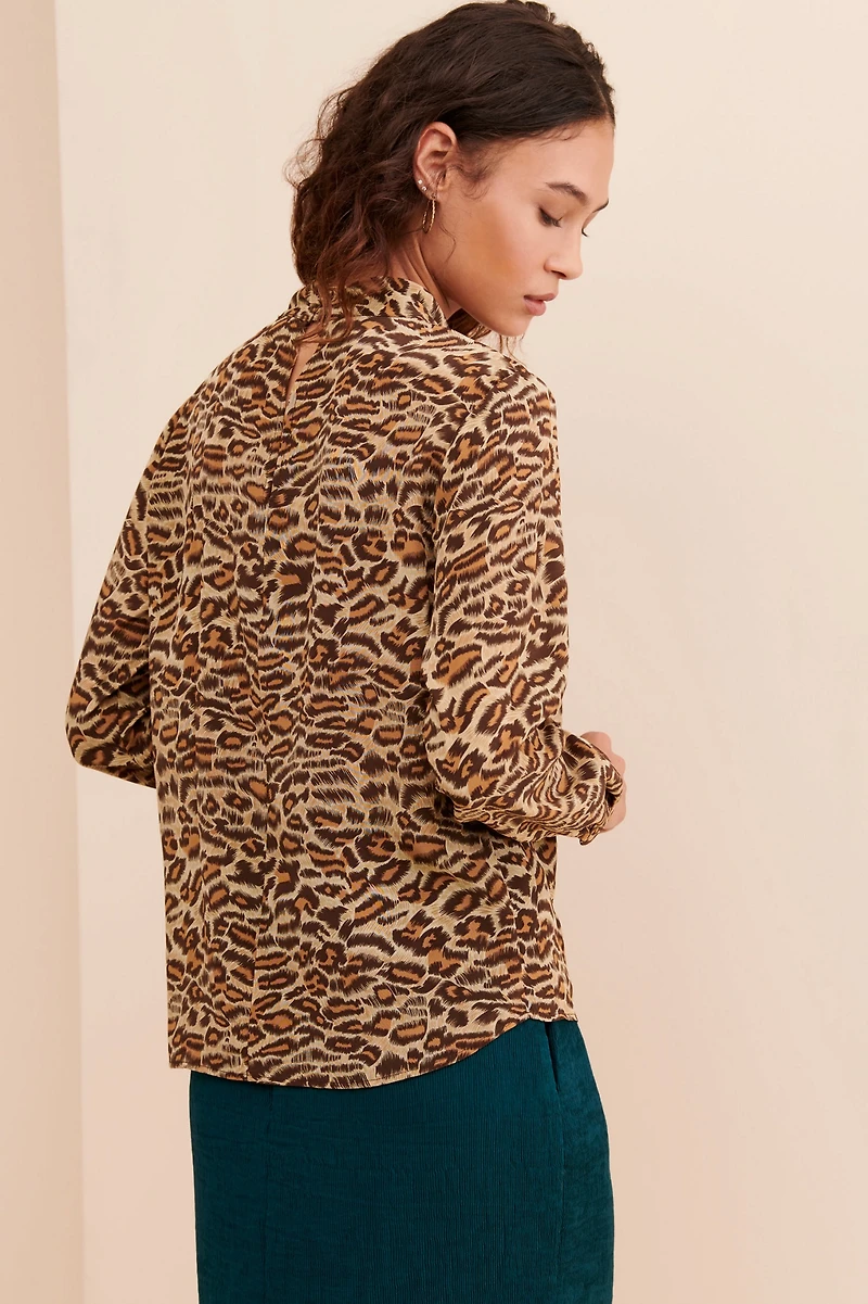 Amour Vert Silk Leopard Blouse