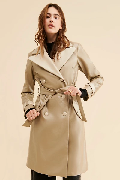 Hutch Colorblock Vegan Leather Trench Coat
