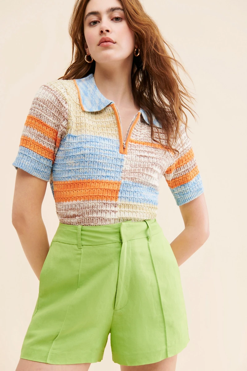 Flat White Zipper Knit Tee