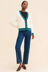 Maeve Varsity Cable-Knit Cardigan Sweater