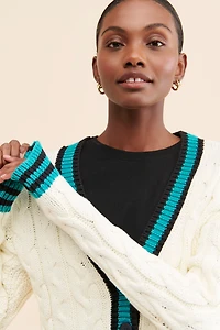 Maeve Varsity Cable-Knit Cardigan Sweater