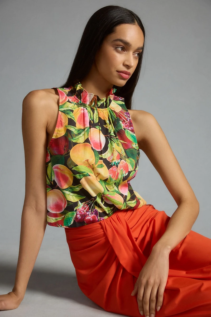 Maeve Poplin Ruffle-Neck Halter Tank