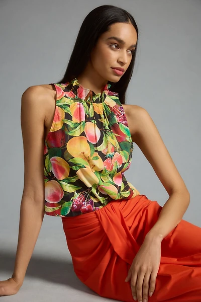 Maeve Poplin Ruffle-Neck Halter Tank