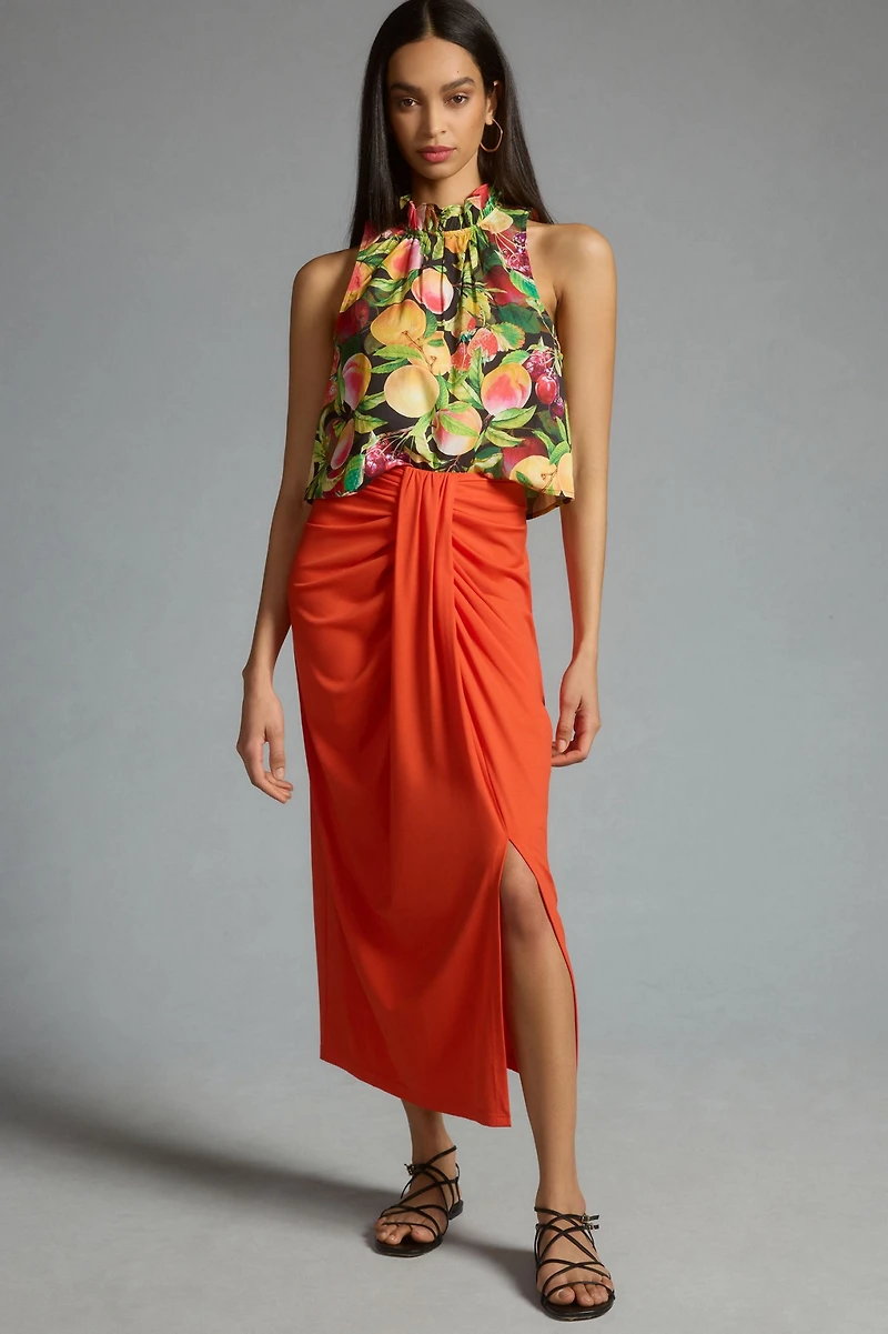 Maeve Poplin Ruffle-Neck Halter Tank