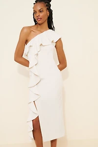 Keepsake One Shoulder Ruffle Midi Dress