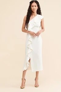 Keepsake One Shoulder Ruffle Midi Dress