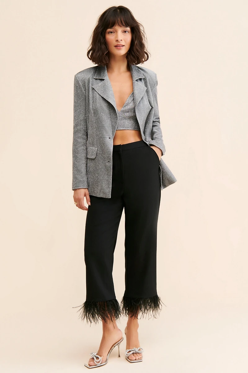 Flat White Sparkly Sequined Blazer