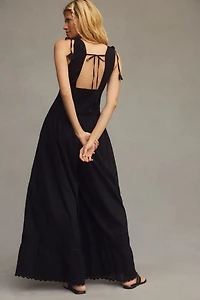 Deep-V Button-Front Wide-Leg Jumpsuit