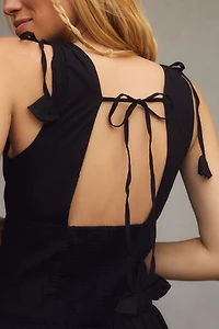 Deep-V Button-Front Wide-Leg Jumpsuit