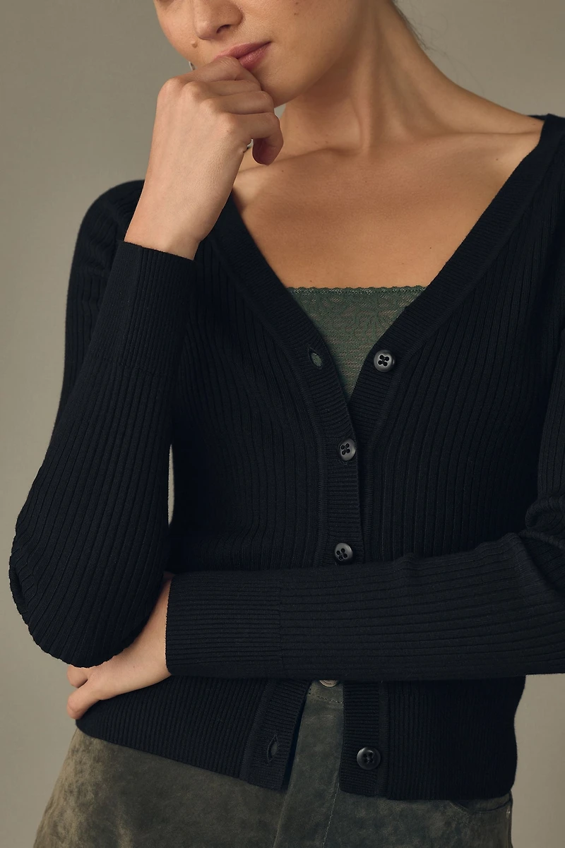 Maeve Slim Rib Cardigan Sweater