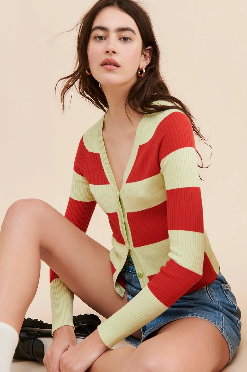 Maeve Slim Rib Cardigan Sweater