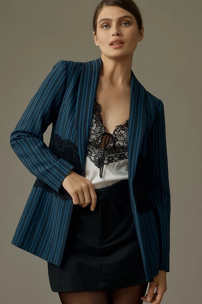 Maeve Lace Mix Pinstripe Blazer