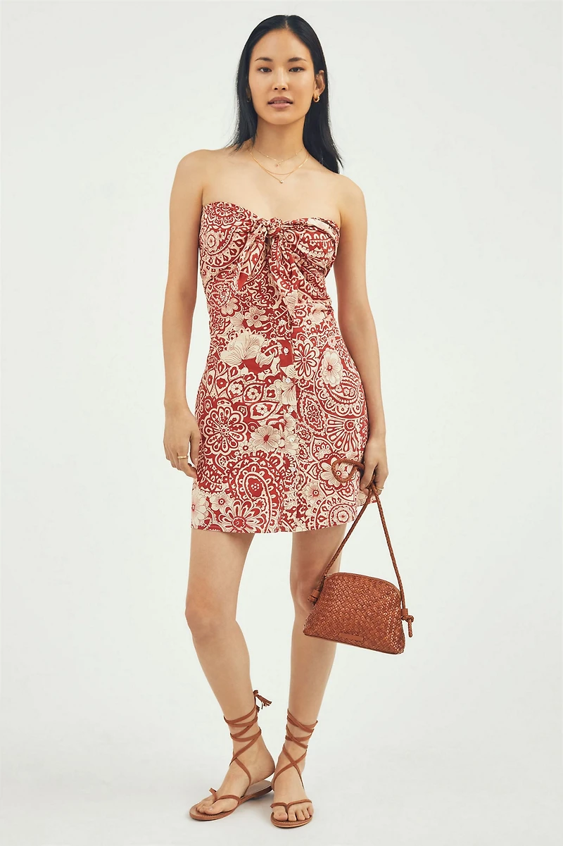 Blue Tassel Strapless Mini Dress