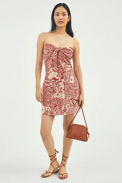 Blue Tassel Strapless Mini Dress