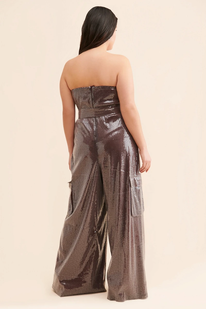 Eloquii Sequin Cargo Jumpsuit