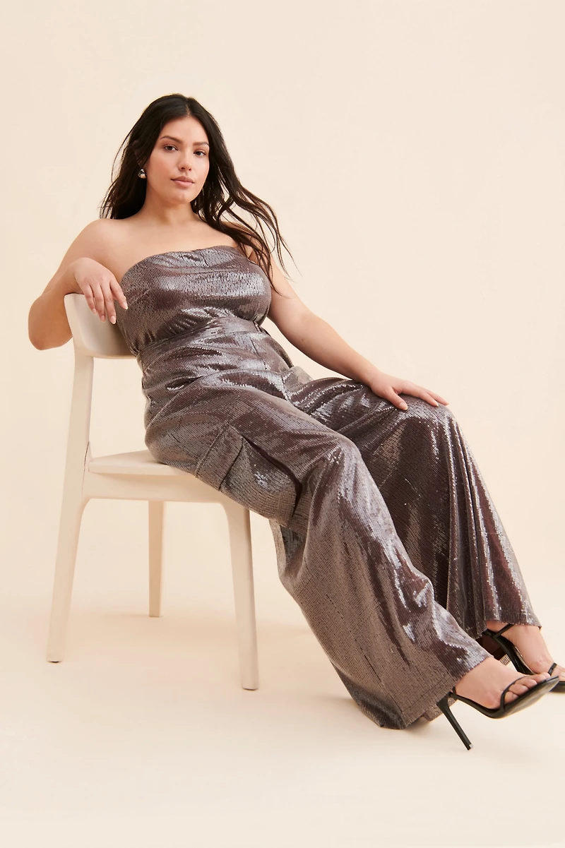 Eloquii Sequin Cargo Jumpsuit