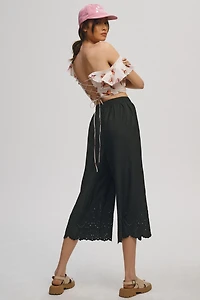 Wide-Leg Eyelet Crop Pants