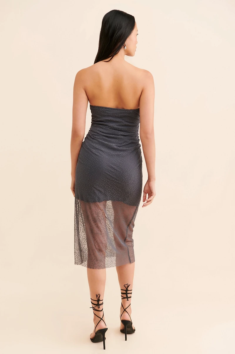 Sheer Ruched Shimmer Dress