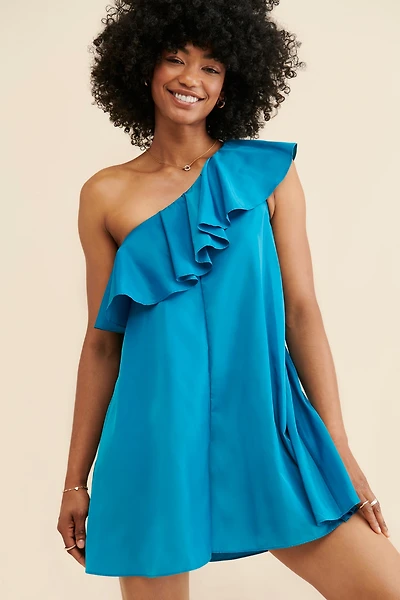 Sunday Brooklyn One-Shoulder Ruffled Romper