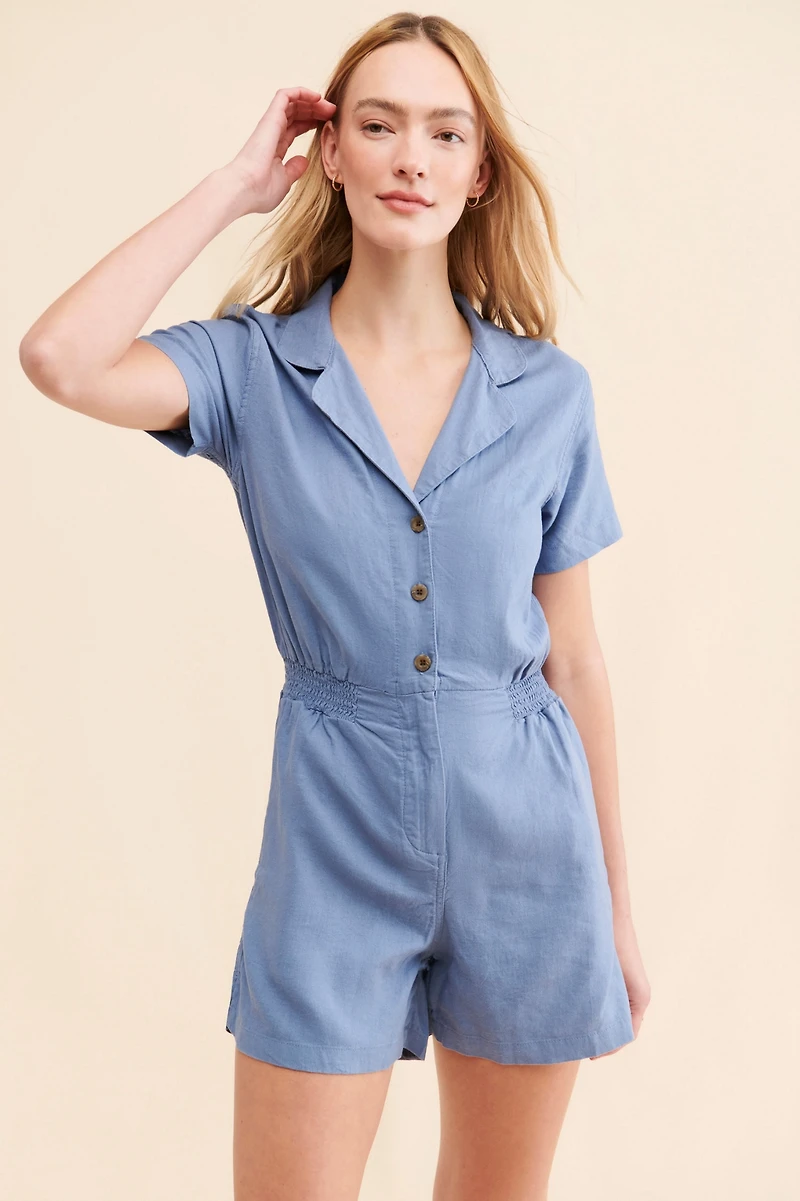 WeWoreWhat Camp Collar Linen Playsuit