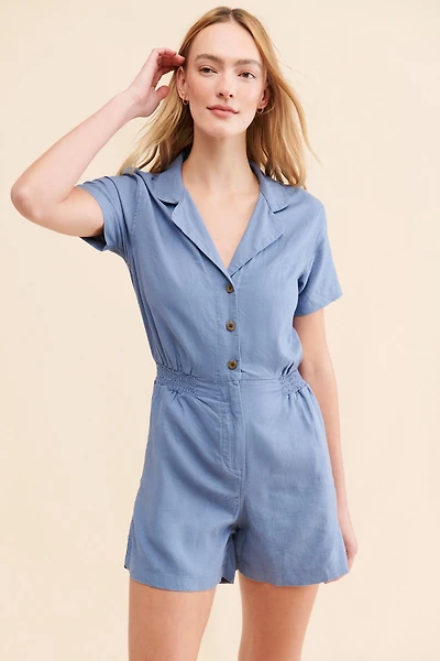 WeWoreWhat Camp Collar Linen Playsuit
