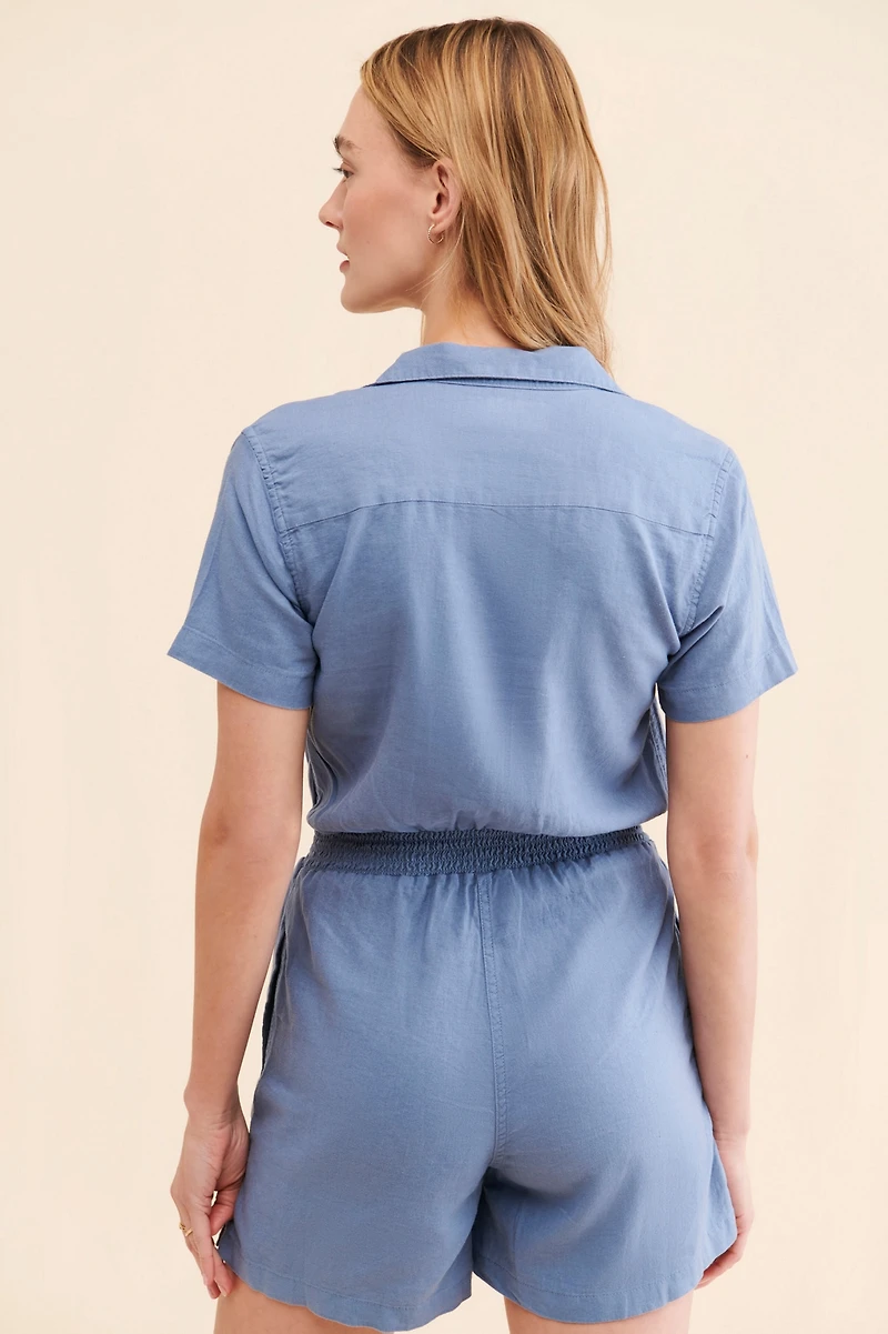 WeWoreWhat Camp Collar Linen Playsuit