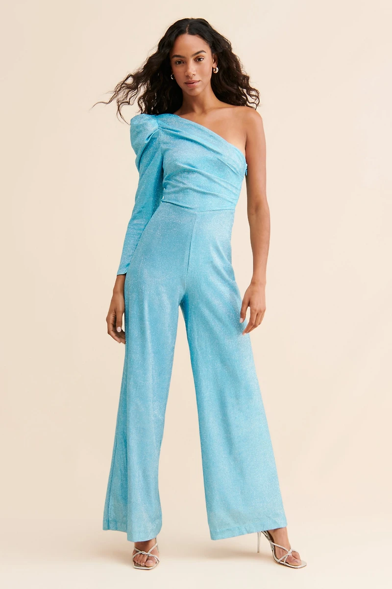 Audette Ebony One-Shoulder Jumpsuit