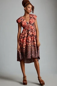 Printed V-Neck Babydoll Dress