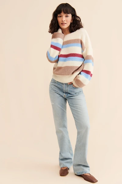 Flat White Fluffy Striped Sweater