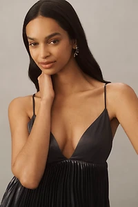 BHLDN Alessia Sleeveless V-Neck Pleated Crepe Midi Dress
