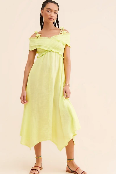 Smocked Gauze Midi Dress