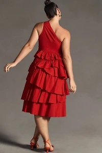 One-Shoulder Tiered Midi Dress