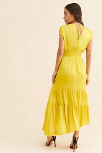 Du Paradis Tiered Satin Maxi Dress