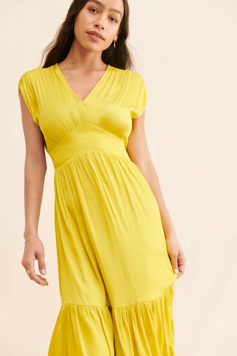 Du Paradis Tiered Satin Maxi Dress