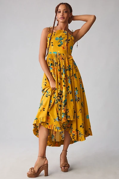 Maeve High-Low Pleated-Trim Dress
