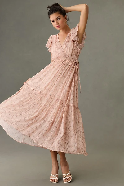 V-Neck Flutter-Sleeve Dress