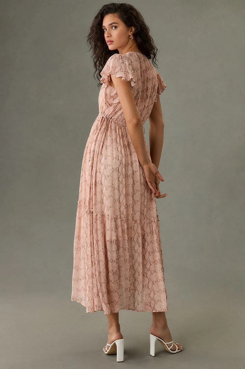 V-Neck Flutter-Sleeve Dress