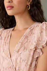 V-Neck Flutter-Sleeve Dress