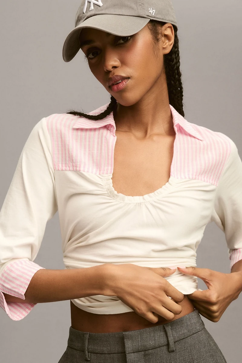 Maeve Collared Scoop-Neck Top