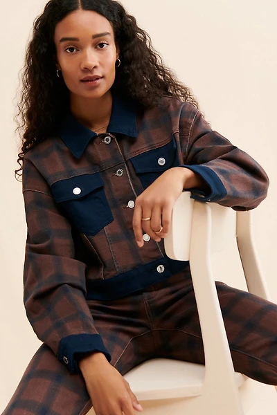 WeWoreWhat Plaid Colorblock Denim Jacket