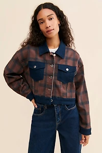 WeWoreWhat Plaid Colorblock Denim Jacket