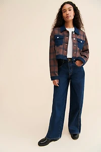 WeWoreWhat Plaid Colorblock Denim Jacket