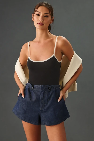 Pilcro Mid-Rise Denim Parachute Shorts