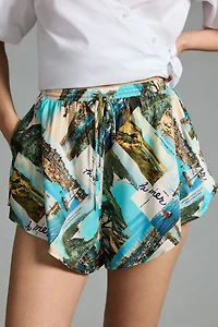Maeve Printed Silky Drawstring Shorts