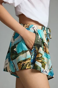 Maeve Printed Silky Drawstring Shorts