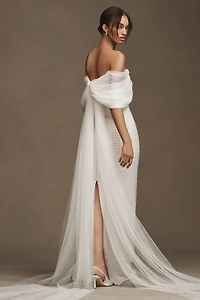 Costarellos Hemera Crystal-Beaded Sheath Wedding Gown