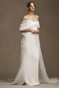 Costarellos Hemera Crystal-Beaded Sheath Wedding Gown