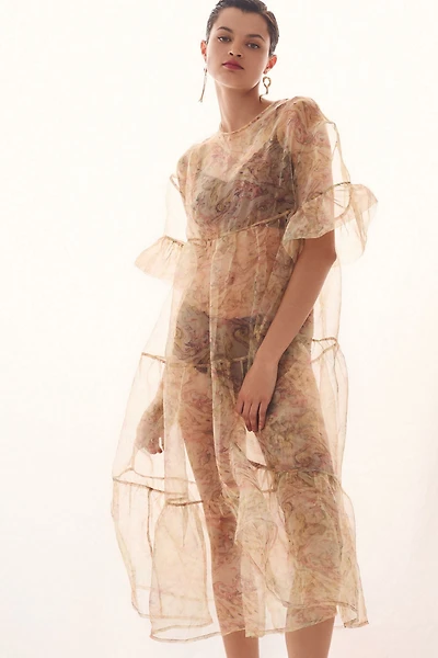 Tiered Sheer Printed Dress
