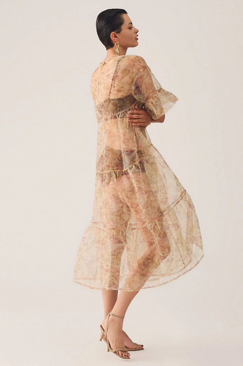 Tiered Sheer Printed Dress